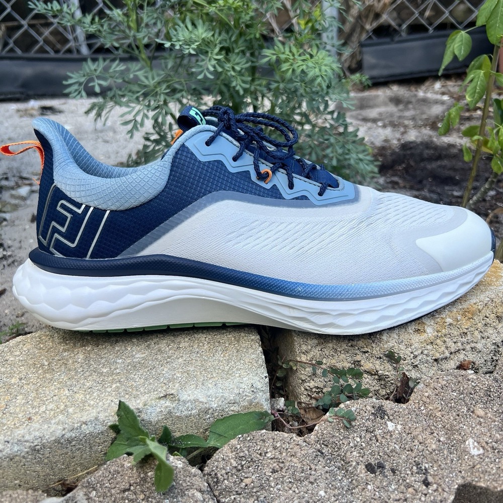 Foot Joy Quantum Golf Shoe Spikeless 10 M FJ White Blue Orange 57041 Men's